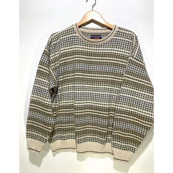 Roundtree and Yorke sweater vtg classic houndstooth dark academia stripes men L